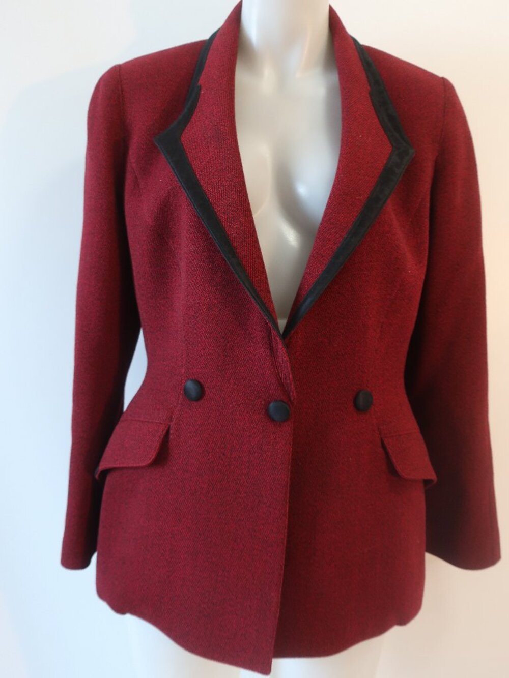 Womens Thierry Mugler Paris Red Black (Item-13) Pure Wool Blazer Jacket 44 US/M